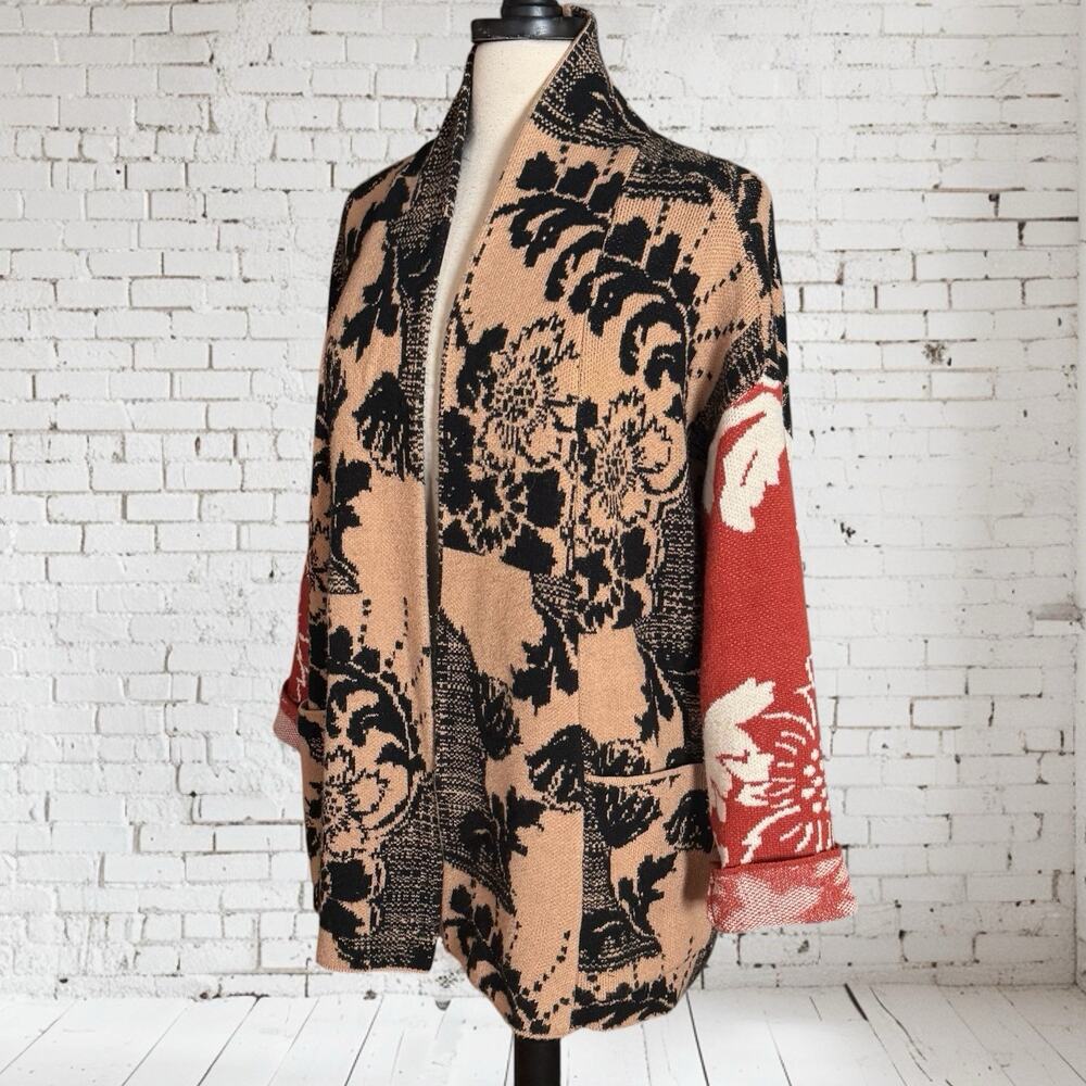 Anthropologie Lola Cardigan Sweater Sz XS/S Oversized Black Multi Floral Boho - Picture 5 of 14